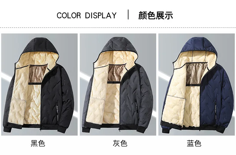 Men Winter Hooded Padded Jacket Waterproof Windproof Quilted Fleece Lined Thick Warm Full Zipper Casual Snow Outerwear for Male
