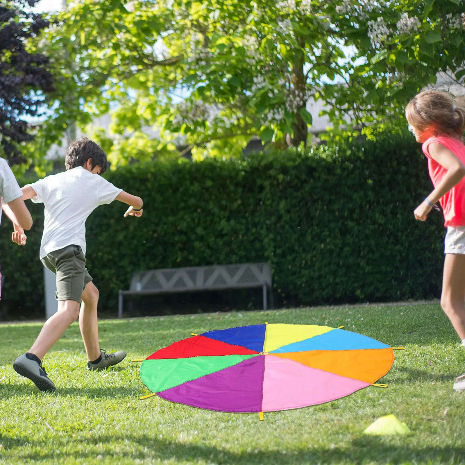 Rainbow Parachute Children's Outdoor Play Colorful Gym Parachute for Teamwork Coordination Group Exercises Summer Camp Sports