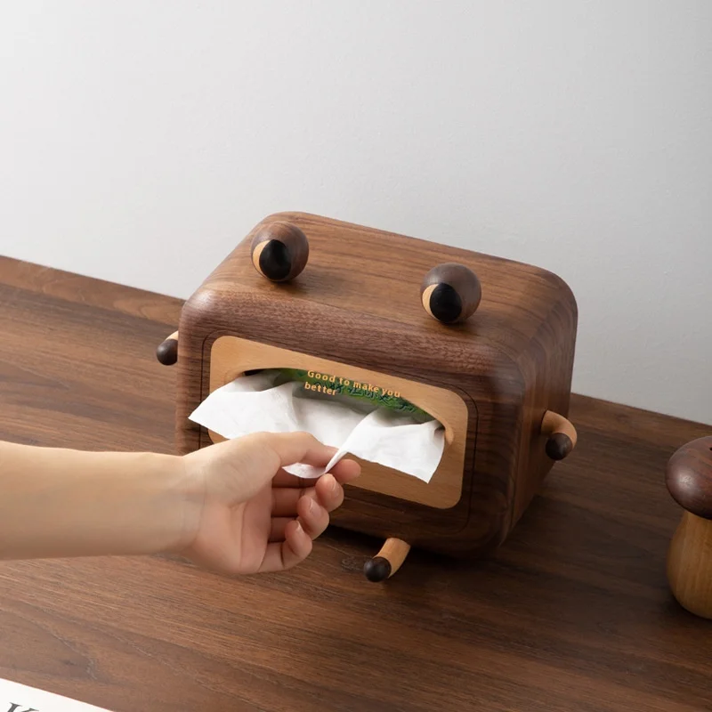 Cartoon Creative Bamboo Tissue Box Simple Solid Black Walnut Napkin