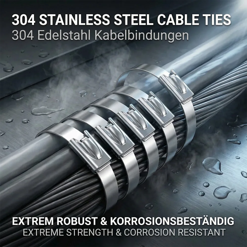 

50Pcs 304 Stainless Steel Cable Ties W: 4.6mm,Heavy Duty Self-Locking Rustproof for Outdoor Industrial Electrical Wiring Harness