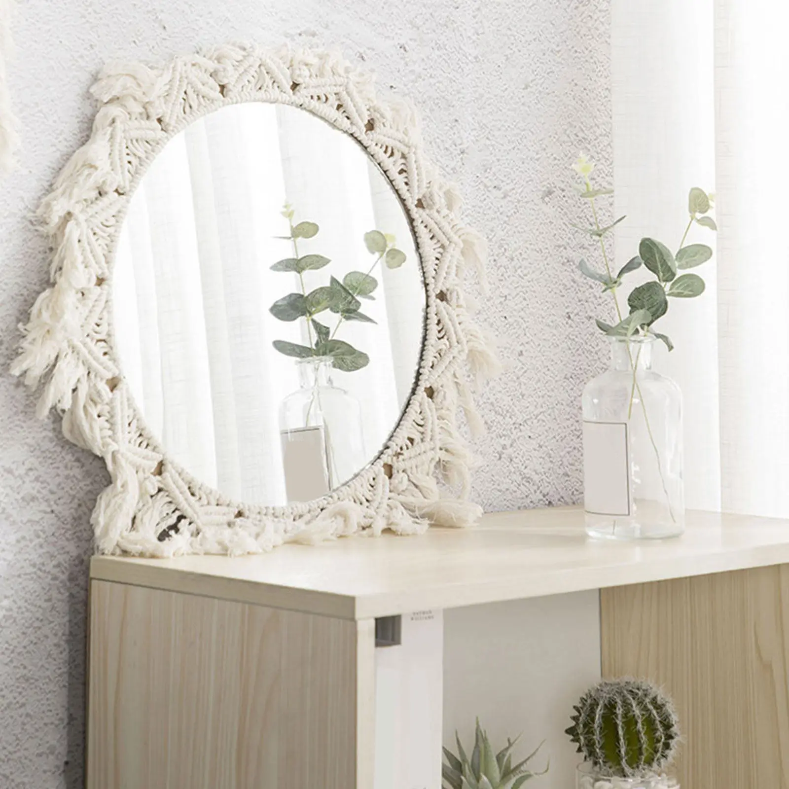 

1Pcs Woven Mirror Cotton Rope Handwoven Decorative Wall Hanging Makeup Mirror Bohemian Style Home Decor Nordic Style Wall Art