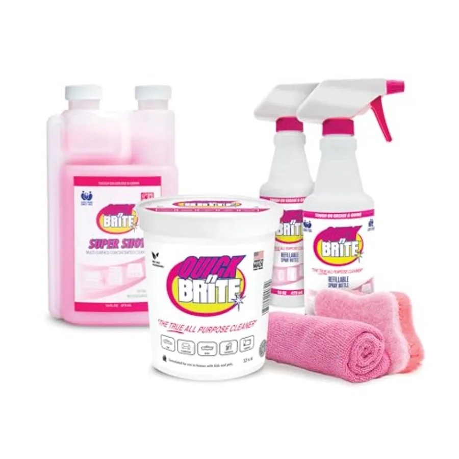 

Quick 'n Brite Ultimate Cleaning Kit Includes 32oz Paste, 16oz Super Shot, 2 Refillable Spray Bottles, Microfiber Towel, Scrubb