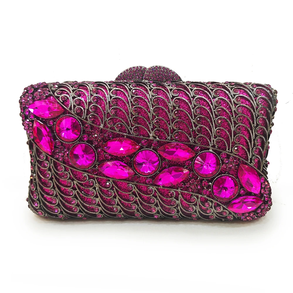 

Fuchsia/Rose Red Women Evening Clutch Luxury Lady Diamond Handbags Crystal Formal Purses Female Rhinestone Purses Minaudiere