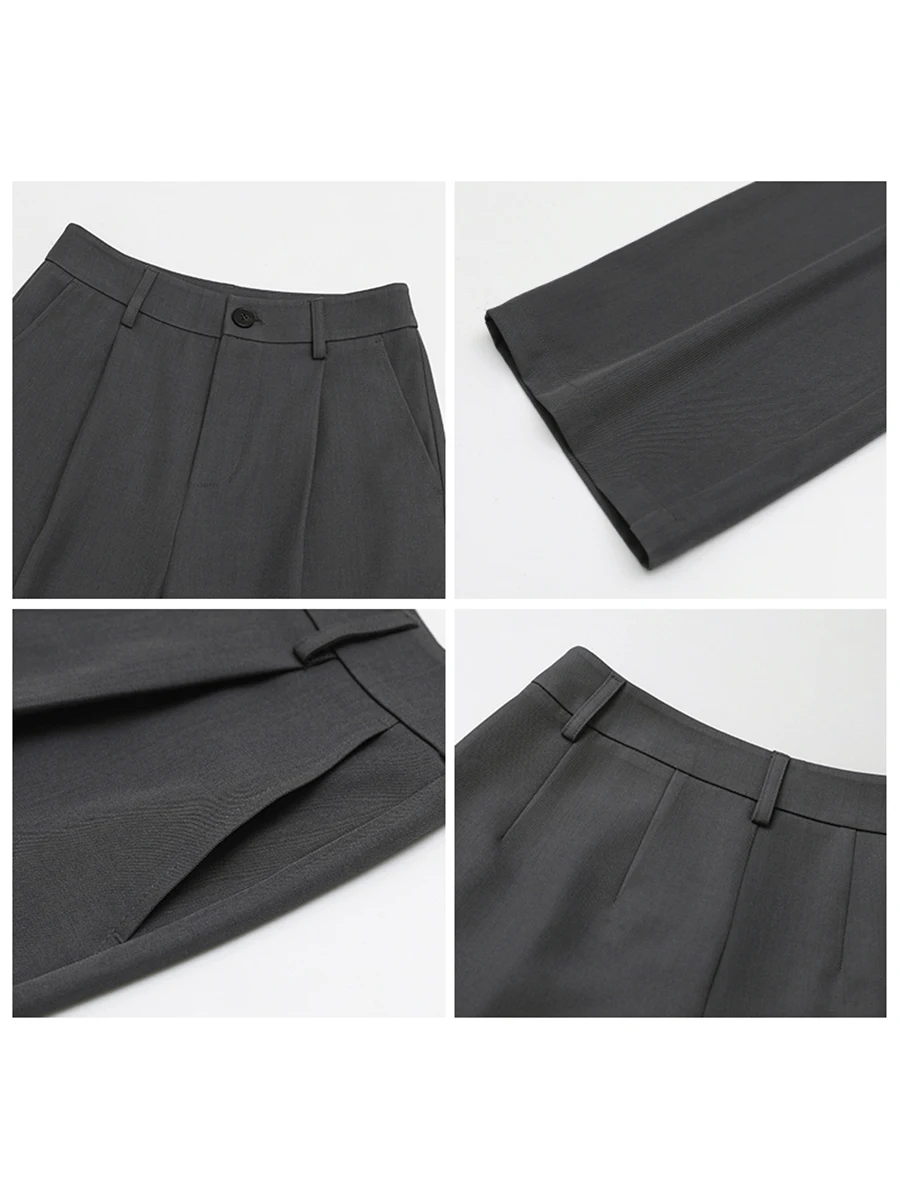 CHIC VEN Vrouwen Broek Koreaanse Casual Hoge Taille Geplooide Wijde Pijpen Pak Broek Vrouwelijke Effen Losse Broek Lente Herfst Nieuwe 2025