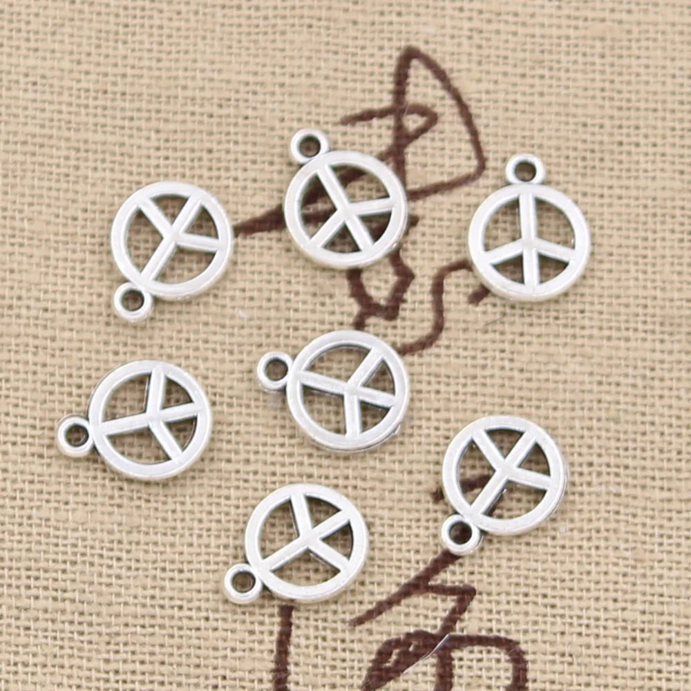 Abalorios con símbolo de la paz de 10x8mm, colgantes de Color plata antigua, collar artesanal, joyería tibetana hecha a mano, 100 Uds.