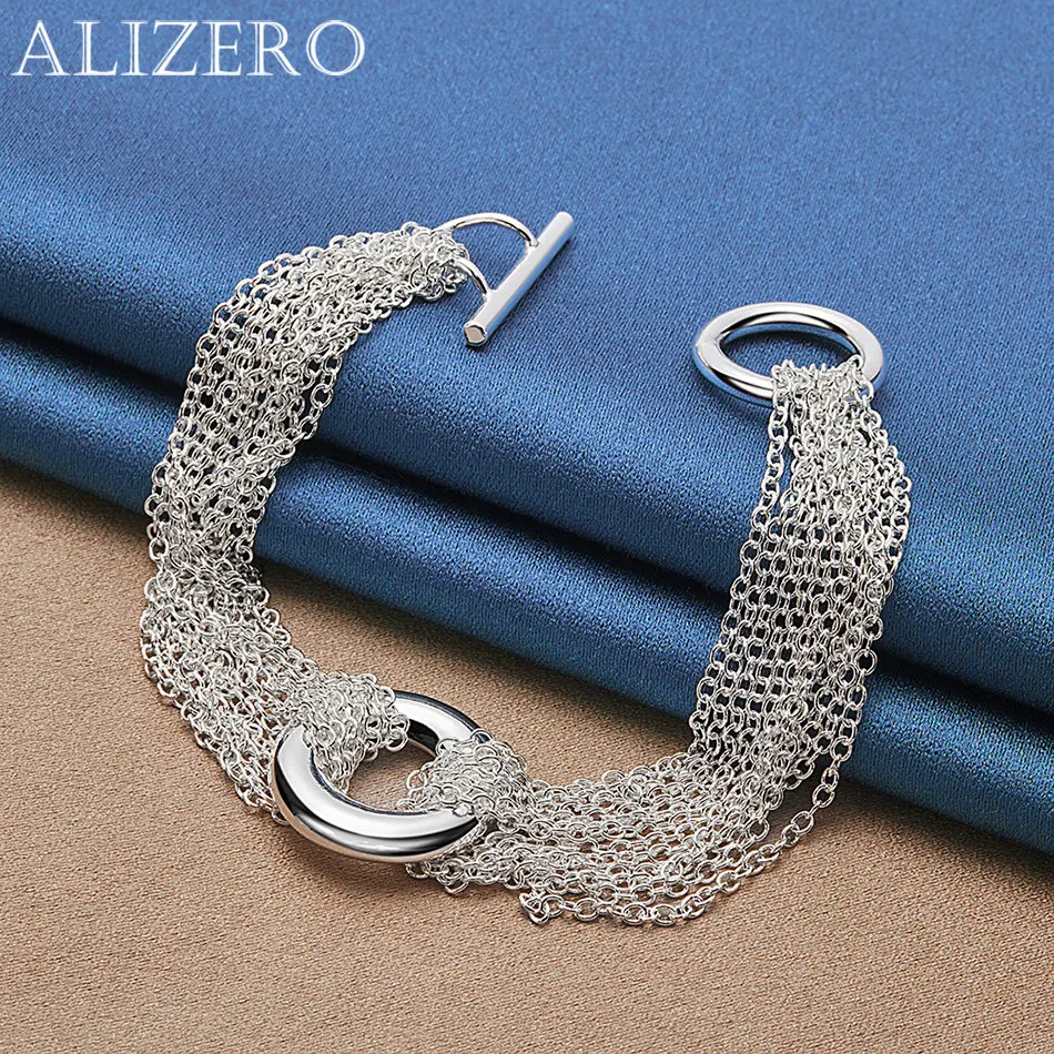 ALIZERO 925 Sterling Silver Multi Chain Circular TO Buckle Bracelet For Women Men Fashion Jewelry Parties Unique Gifts