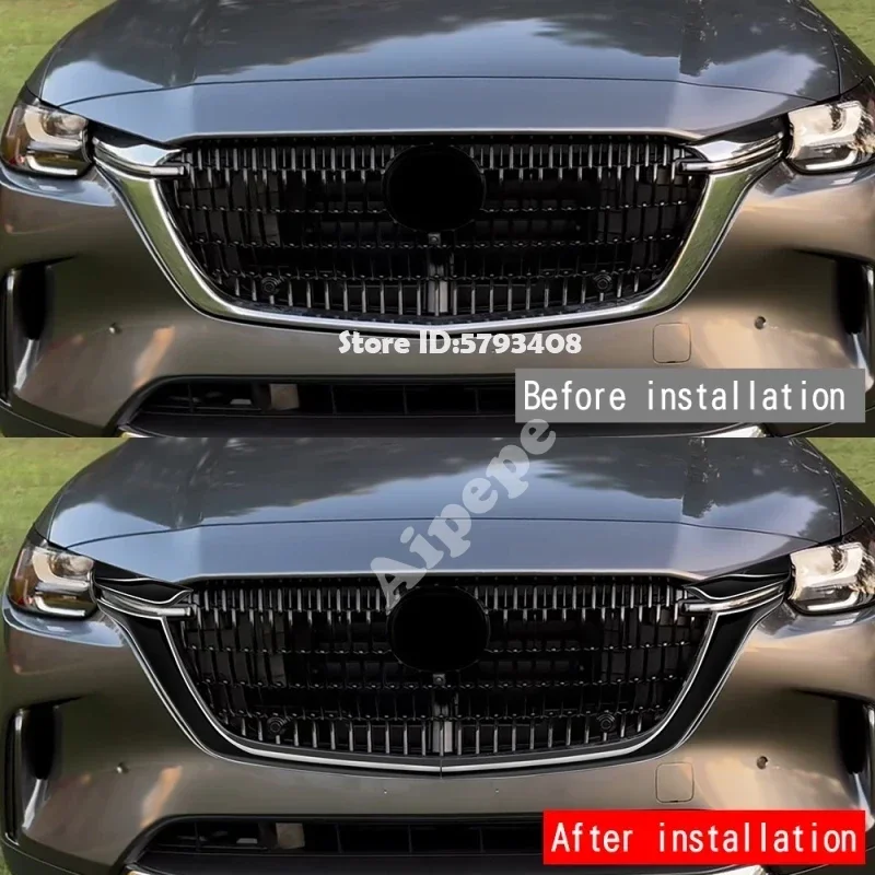 For Mazda CX-90 CX 90 2024 2025 ABS Carbon Fiber Car  Front Bumper Racing Engine Body Grill  Cover Trim Exterior Accessories
