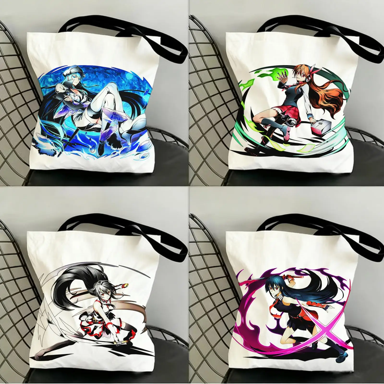

A-Akame Ga Kill Storage Bags Canvas Double-Sided Print Shopping Bag Large Capacity Aesthetic Reusable Tote Bag