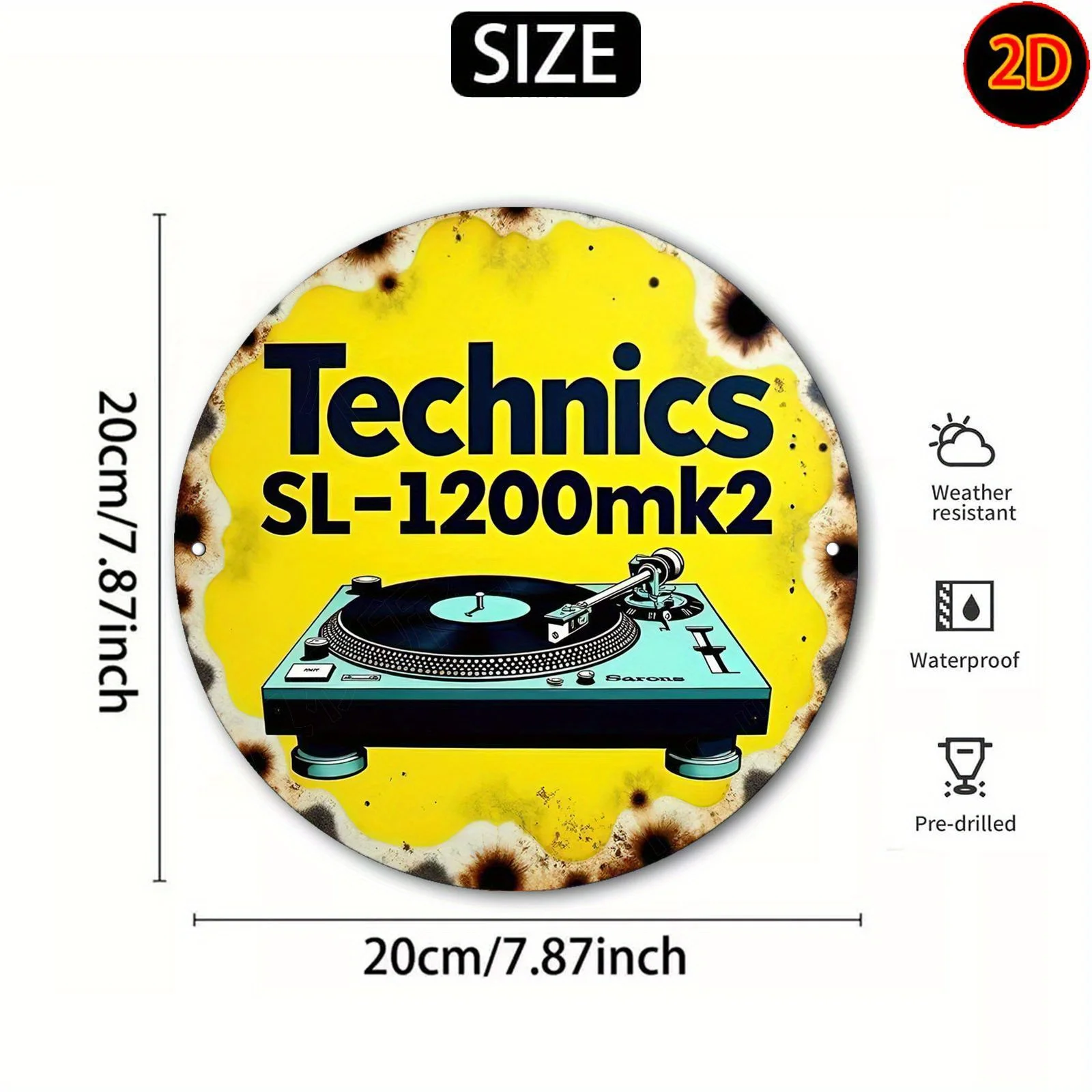 High Definition Custom Metal Wall Art Print Vintage DJ Turntable Vinyl Record Retro Round Sign Wall Decor for Music Studio Bar C