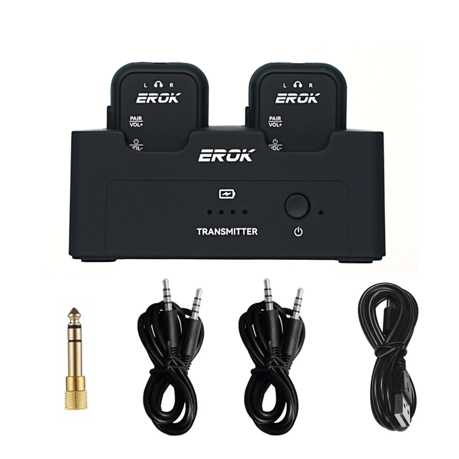 EROK WP-12 2.4G Wireless Earphone Monitor System,Rechargeable Transmitter 2 Receivers With Volume Button ,Mute Function