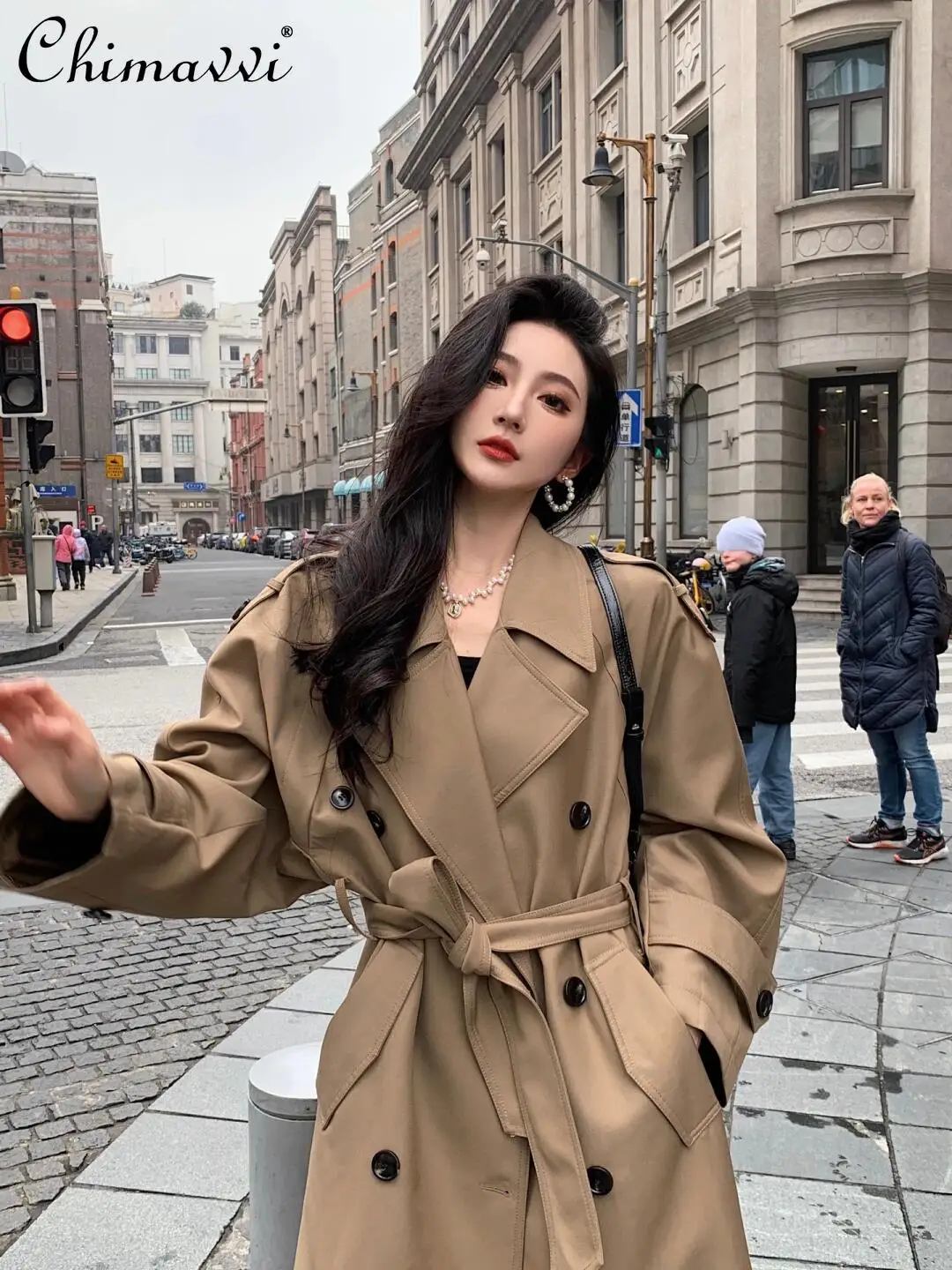 

Trench Coat Women Spring Autumn New High-end Oversized Double-breasted Loose Long Sleeve Elegant Commuter Long Khaki Coat