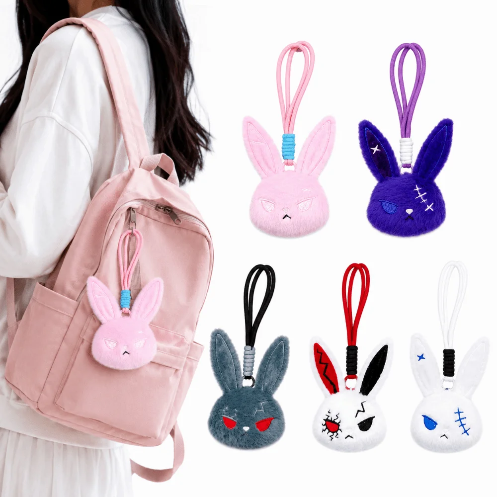 Cute Gothic Bunny Keychain Dark Style Spooky Design Plush Rabbit Keyring Creative Animal Wounded Rabbit Keychain Men Women