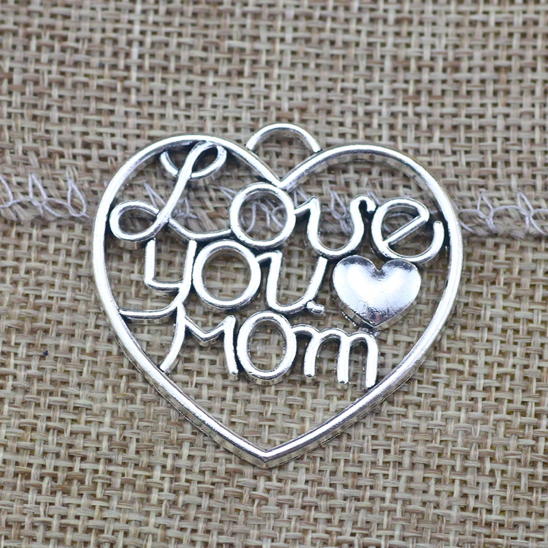 4 Pieces 39x27mm Antique Silver Color Love Mom Charms Mother's Day Gift for DIY Jewelry Making