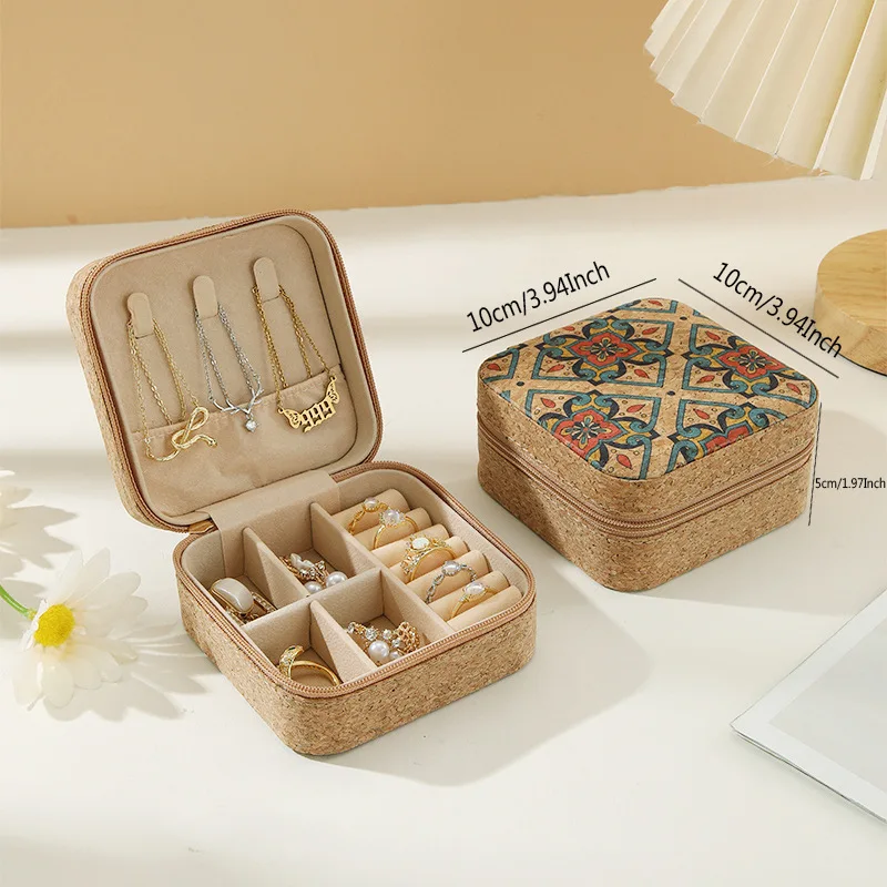 Cork Jewelry Box Portable Storage Box for Earrings Rings Necklaces Travel Accessories Desk Organizer Home Organizer