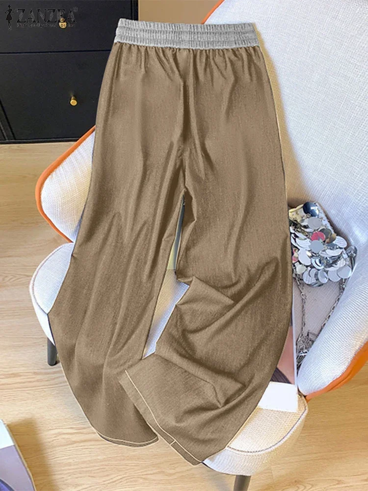 ZANZEA femmes Denim pantalon à jambes larges 2025 poches décontractées taille élastique pantalons longs mode plissé à lacets pantalon bas ample