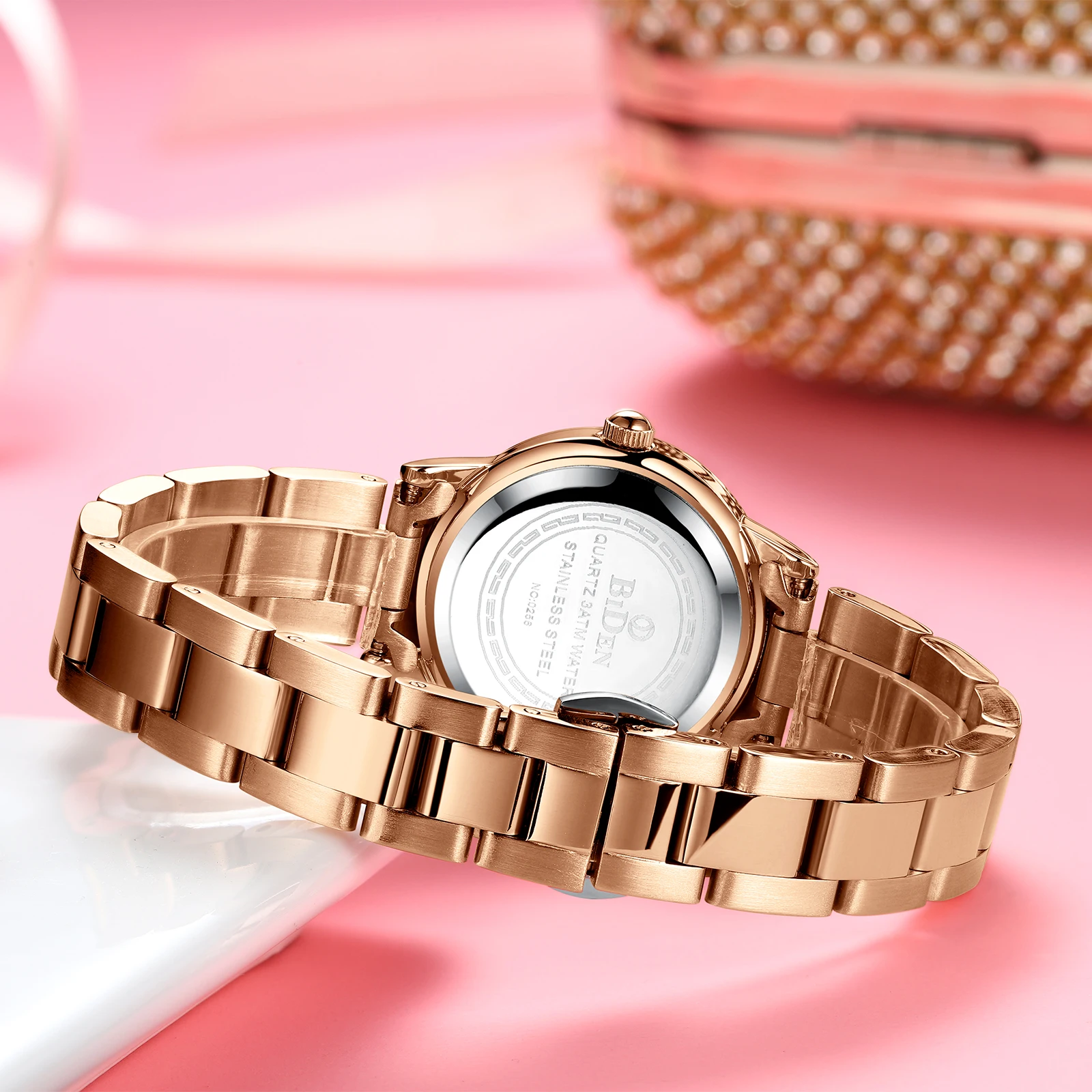 BIDEN-Reloj de negocios de alta gama para hombre y mujer, pulsera de cuarzo con correa de acero inoxidable simulada, caja de regalo gratis, 2 piezas
