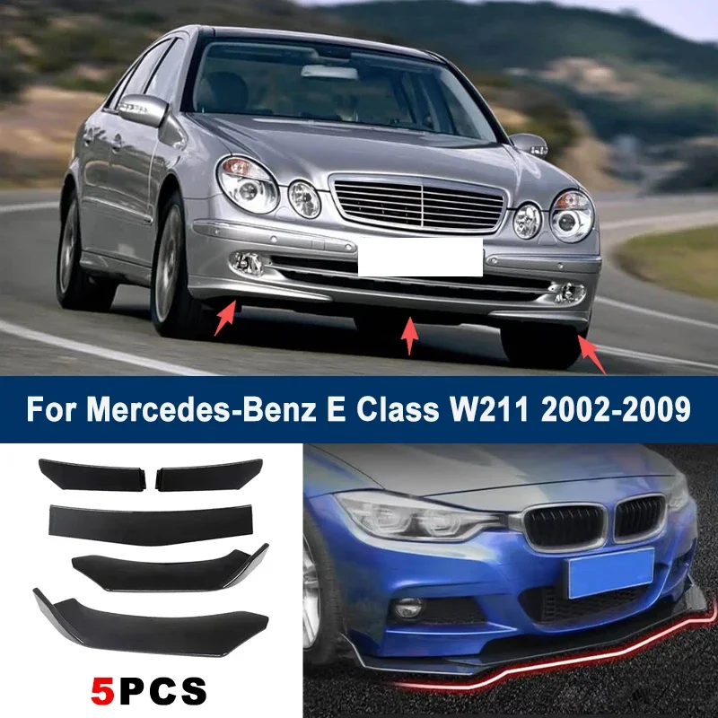 For Mercedes-Benz E Class W211 2002-2009 model, adjustable 5PCS front bumper lip spoiler protection decorative kit, car body kit