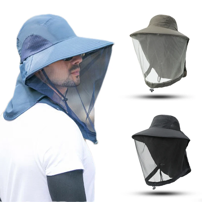 Outdoor Fishing Cap Unisex Anti Mosquito Insect Bucket Hat Garden Beekeeping Hat Hiking Camping Mesh Net Face Protector Hats