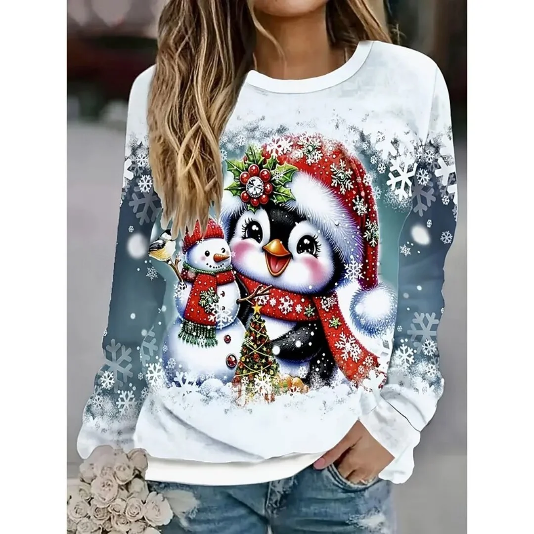 

Women's Christmas Snowman Print Sweatshirt Long Sleeve Round Neck Pullover Festive Street Casual Style Holiday Fashion Pullover