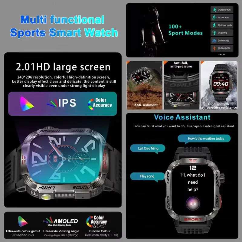 Militar GPS Relógio Inteligente para Homens, Chamada Bluetooth, IP68 Smartwatch Impermeável, 600mAh Bateria, Monitor de Freqüência Cardíaca, Ao Ar