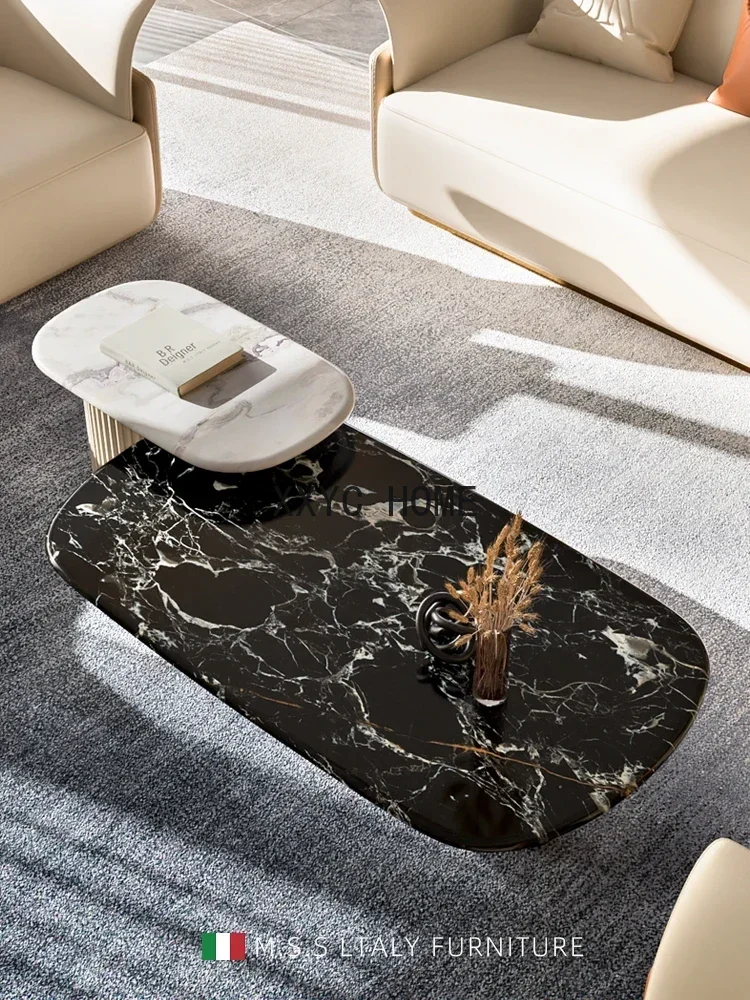 Light Luxury Coffee Table High-End Natural Marble Long End Table Living Room Combination Sets