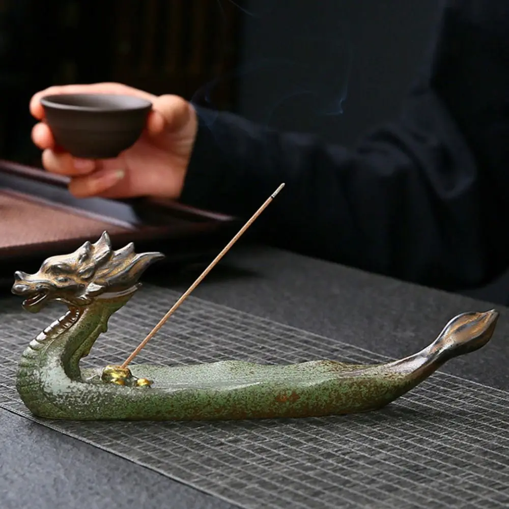 

Dragon Boat Shape Incense Burner Antique Chinese Style Line Incense Insertion Seat Ceramics Handcraft Incense Tray Indoor