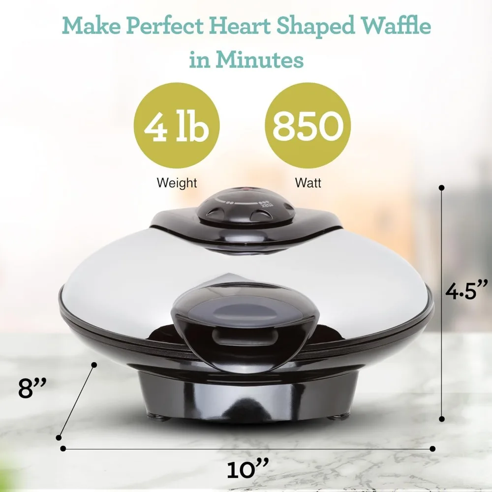 Heart Shaped Iron Waffle Maker - Eco-Friendly PTFE and PFOA Free Non Stick Plates, Perfect for V-Day & Special Occasions, 8-Inch