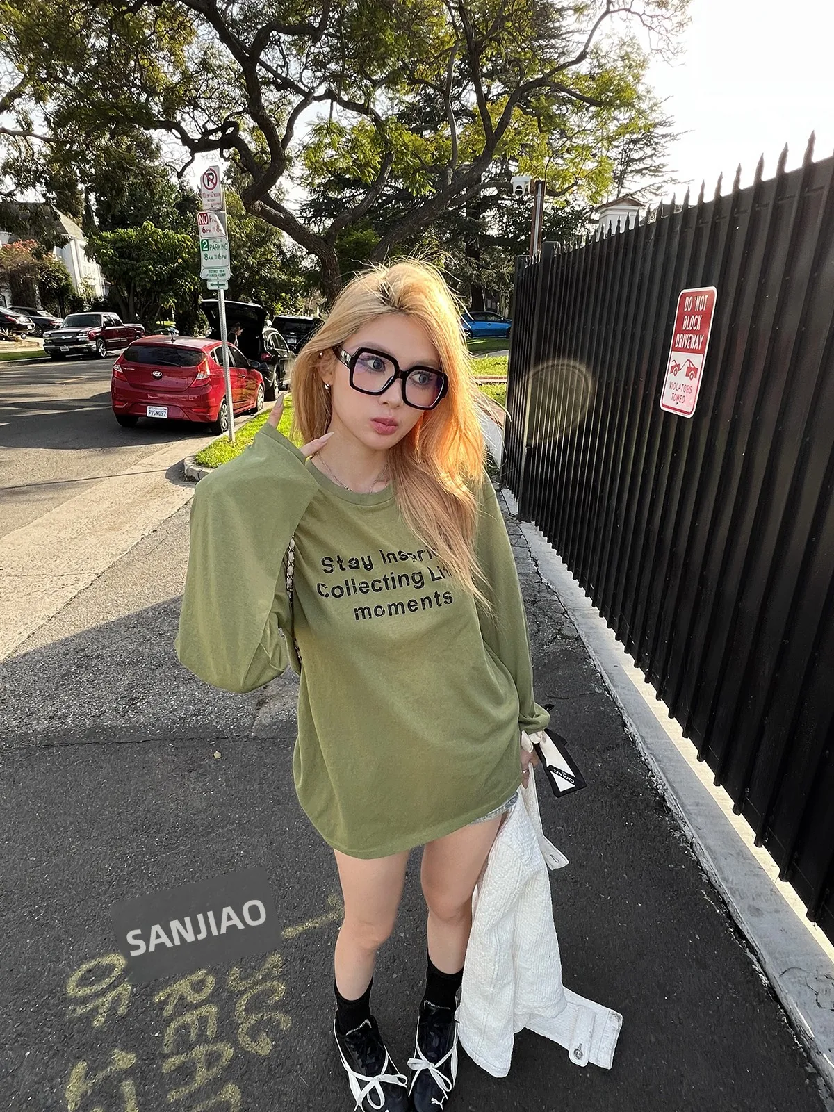 

Xinlei Lin Vintage Washed Long Sleeve T-Shirt Casual Loose Fit Printed Comfortable Cotton Polyester Blend Spring Season