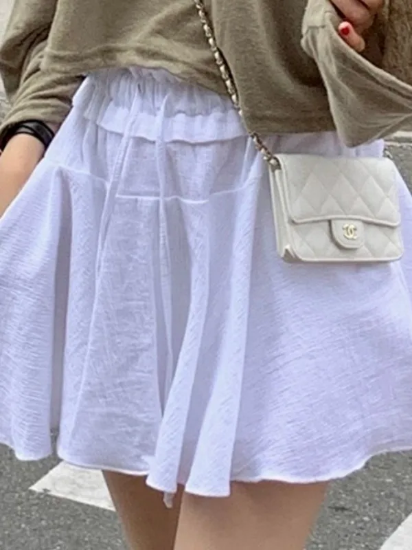 

Dstring Ruffle Elastic Waist ort Skirt Women Summer 2024 New Ele Versatile Anti-Light A-Line Skirt