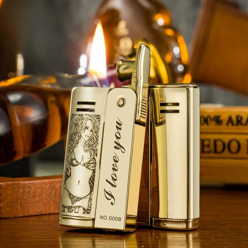 IMCO Laser Engraved Pattern Kerosene Lighter Brass Windproof Personalized Creative Grinding Wheel Lighter