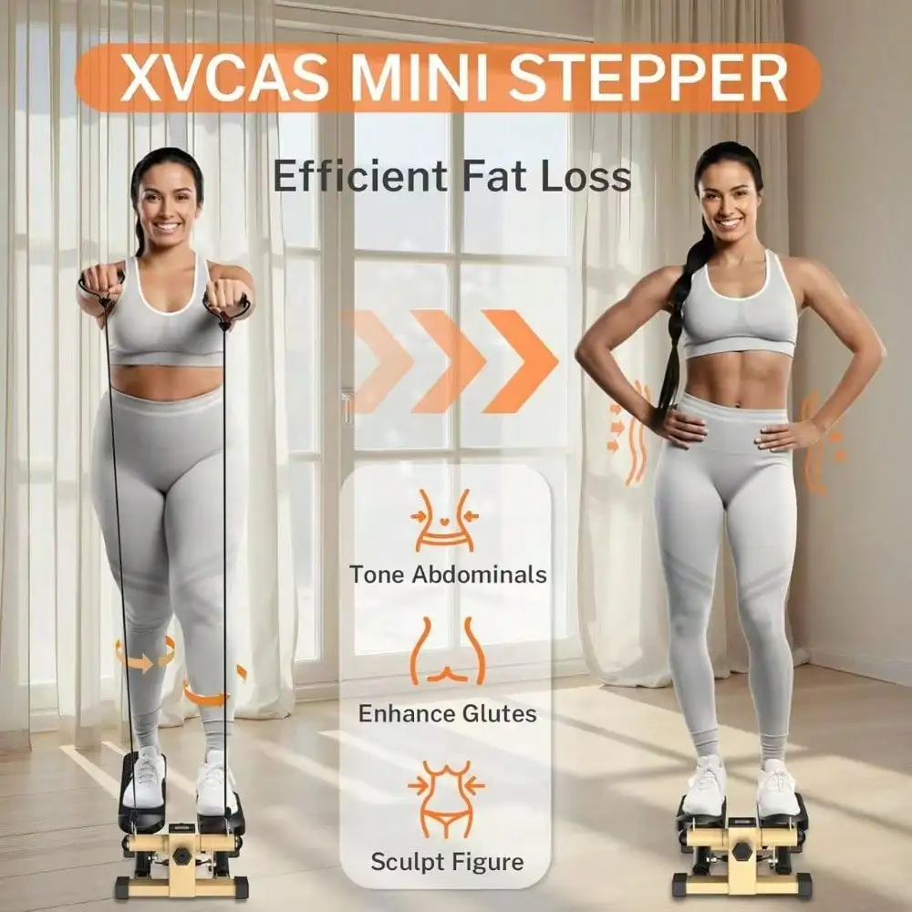 Mini Stepper Stair Stepper with Resistance Bands, Aerobic Exercise Machine for Home Gym, Full Body Workout 220LBS Capacity