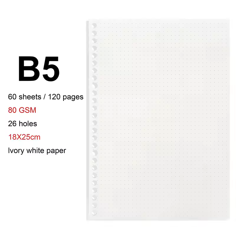 A4/B5/A5 Loose Leaf Refill Binder Notebook Blank/Line/Grid/Cornell Replacable Metal Ring Office&School Supplies Stationery - Image 11
