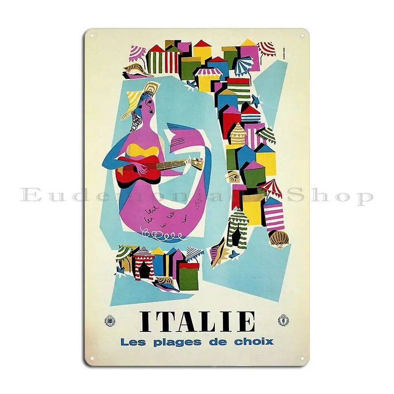 Retro Naive Cubist Italian Beaches Mermaid Travel Ad Metal Plaque Poster Designing Garage Cinema Wall Cave Tin Sign Poster