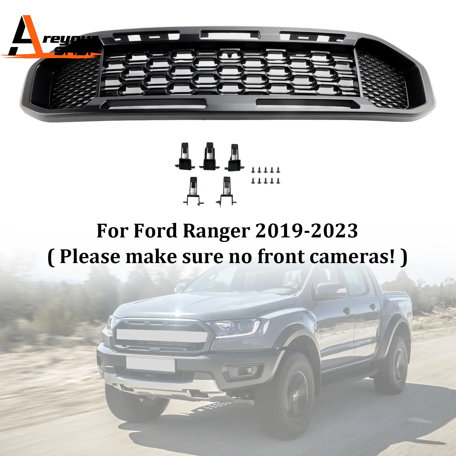 

Black Front Bumper Grill Grille Fit for Ford Ranger T8 2019 2020 2021 2022 2023