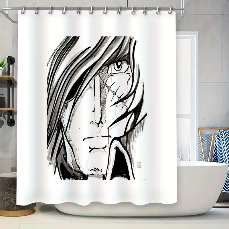 

Unique Black and White Portrait Shower Curtain Modern Abstract Art Bathroom Decor Washable Fabric Backdrop Liner