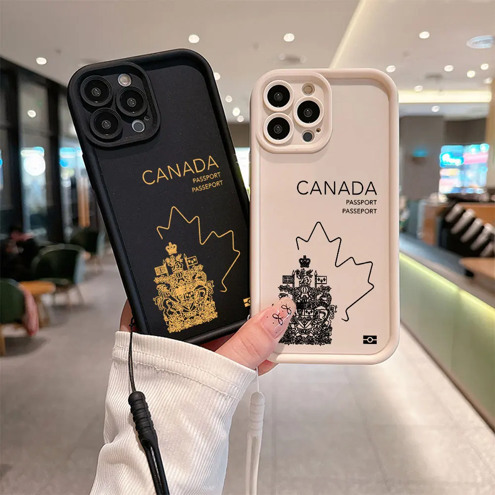 Canada Passport Phone Case for Samsung S24 S23 S22 S21 S20 Note 20 FE Plus Ultra 5G Soft Silicone TPU Cover With Hand Strap