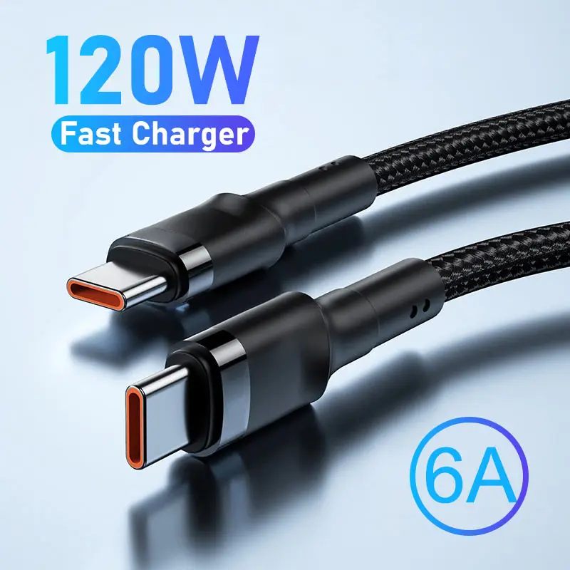 

120W Car Audio Charging Cable 6A Double-ended Type-C Super Fast Charging Braided Data Cable Car Speakers Accessories for Samsung