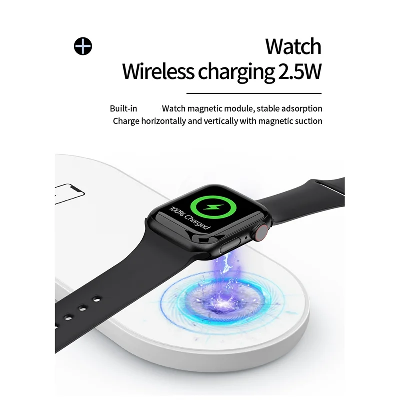 AS95-3-In-1 محطة شحن الهاتف آيفون 15 14 13 12 8 XS Watch 8 7 6 5، أسود