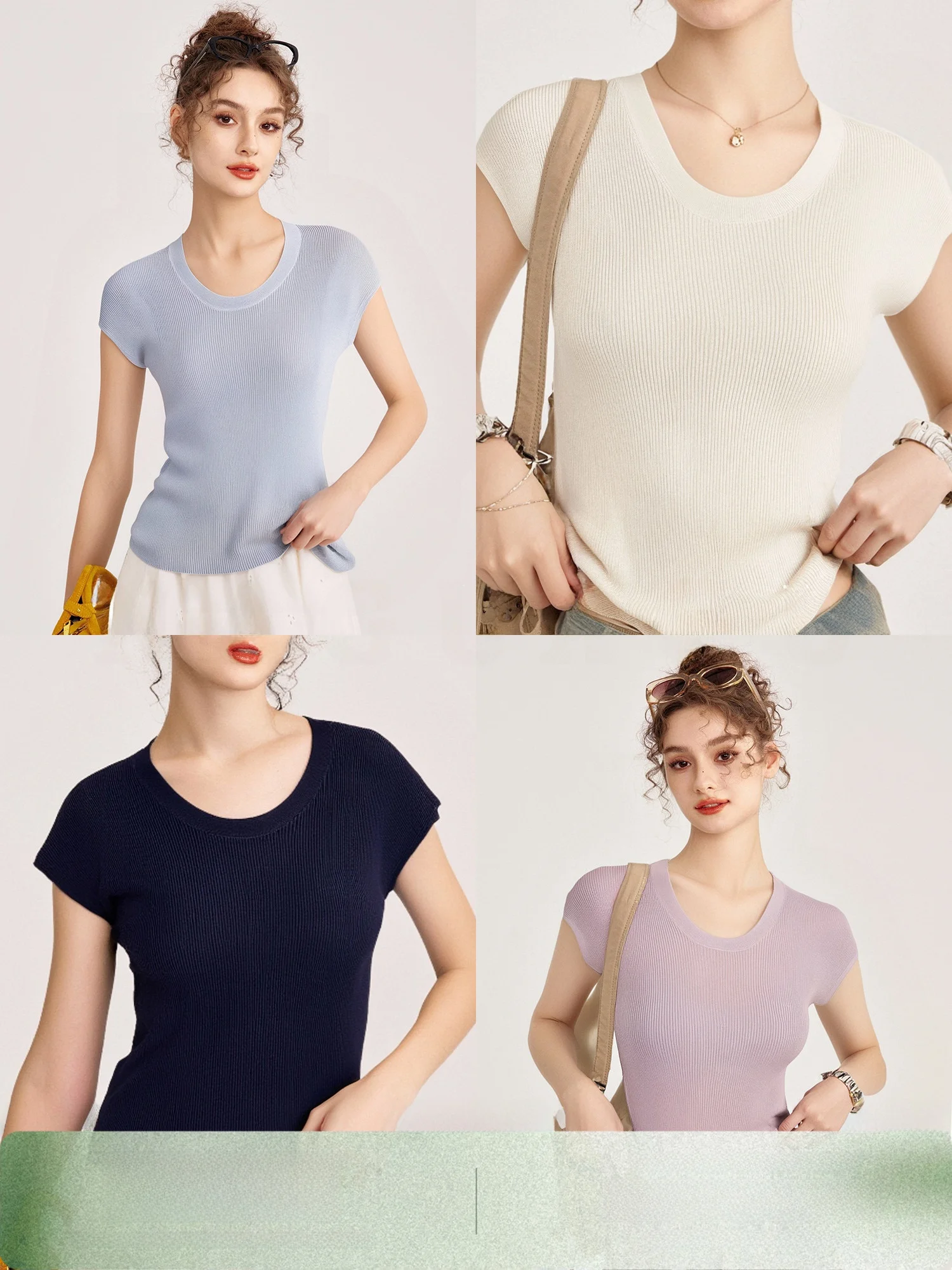 

Soft Classic Women's U-Ne ort Sve Knitted Top Silk Lenzing Lyocell Fiber Commute Sle Regular Fit Spring Thin