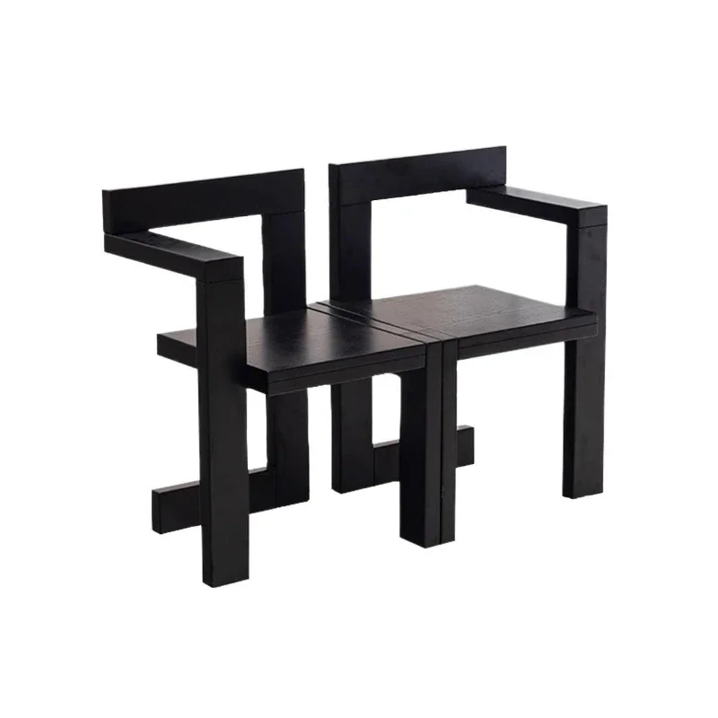 

Building block chair single chair designer leisure chair solid wood dining chair medieval creative black wood chair