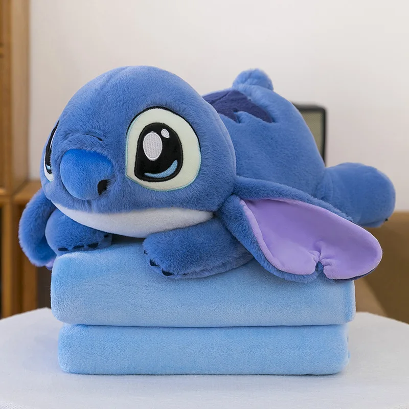 漫画風エアコンブランケット ディズニー スティッチ ウィニー ぬいぐるみ枕ブランケット 2in1 多機能お昼寝ブランケット ﻿