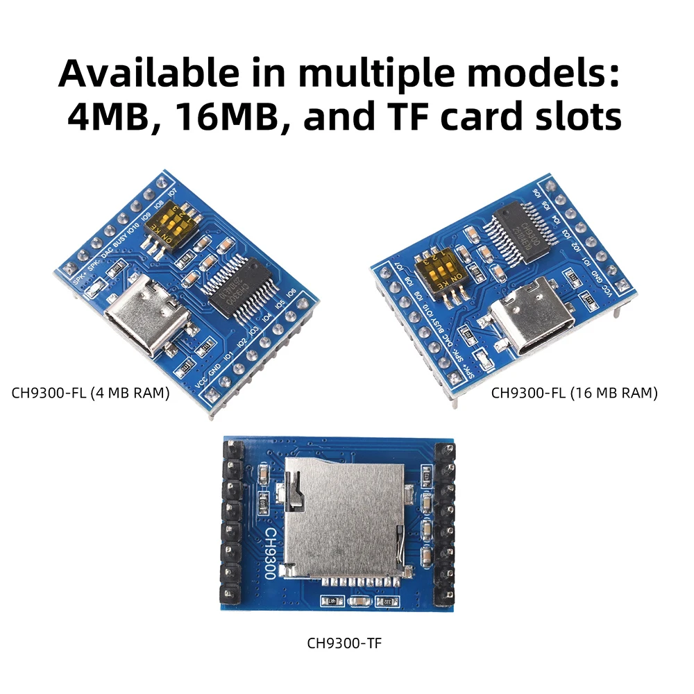 CH9300 Audio-Sprachmodul mit 10 Tasten für Einzelsteuerung der Wiedergabe, unterstützt MP3-Hardware-Dekodierung, Typ-C USB, 4 MB/16 MB/TF-Karte – Detail 1