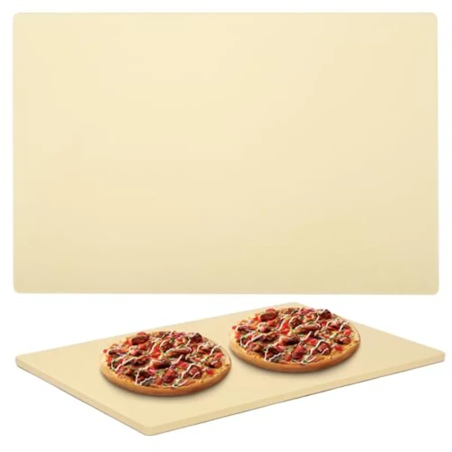Horno y parrilla con piedra para pizza rectangular de cordierita gris extra grande de 23.6'' x 15.7'' para hornear dos pizzas individuales o una pizza grande.