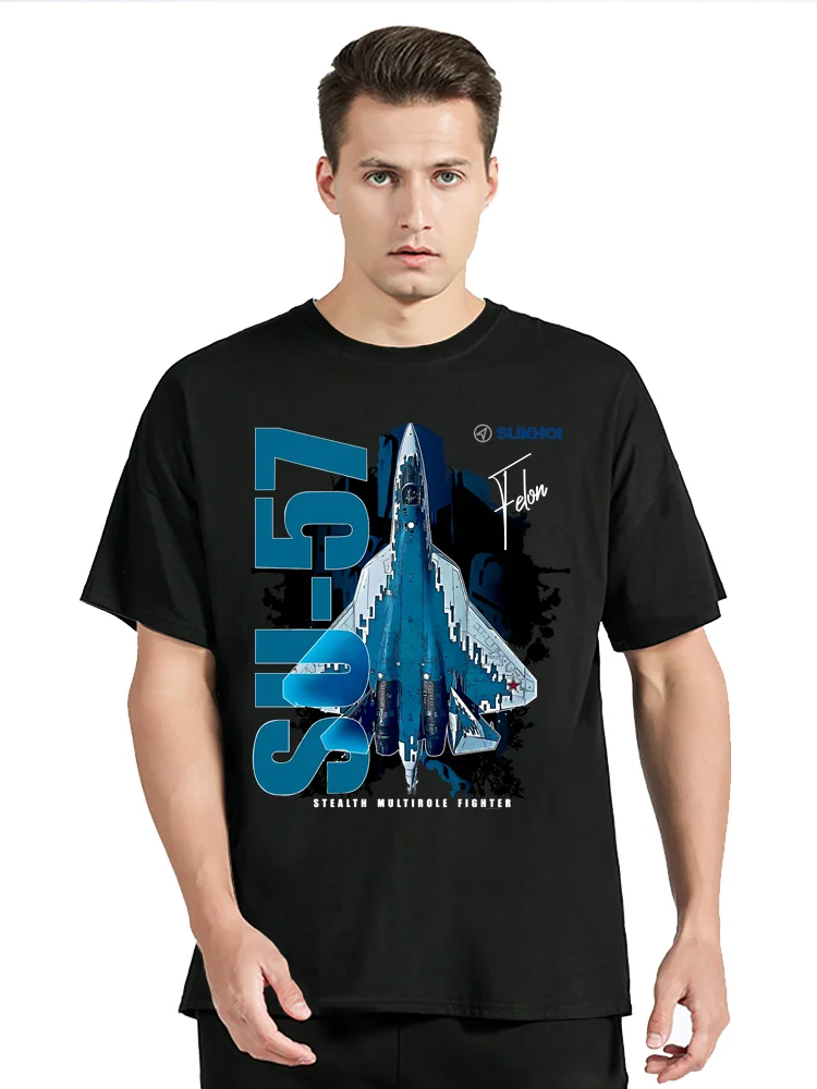 Streetwear Casual Cotton O-Neck T Shirt Su-57 Stealth Multirole Fighter Aircraft TShirt Graphic Mens Clothing Oversized T-shirt