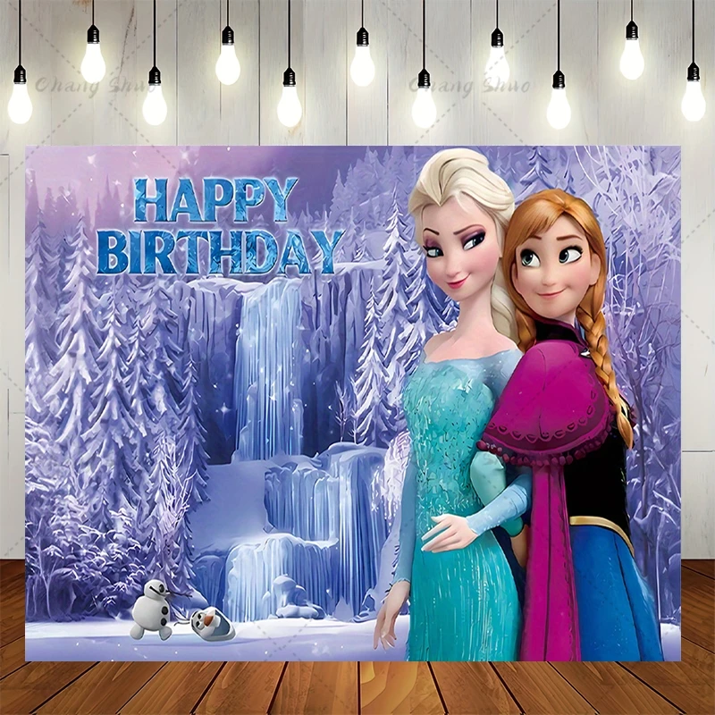 Disney Frozen Elsa Princess Backdrop Girls Birthday Party Decoration Photography Background Baby Shower Ice Snow Castle Banner