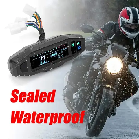 Universal Digital Motorcycle Meter with LCD Speedometer Odometer RPM Fuel Level And Turn Signal Light - Fits Most Motorcycles
