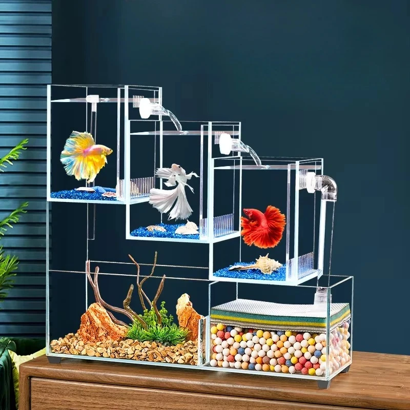 

water-free ecological bottom filter goldfish tank aquarium Living room small fish tank ultra-white glass betta tank multi-grid