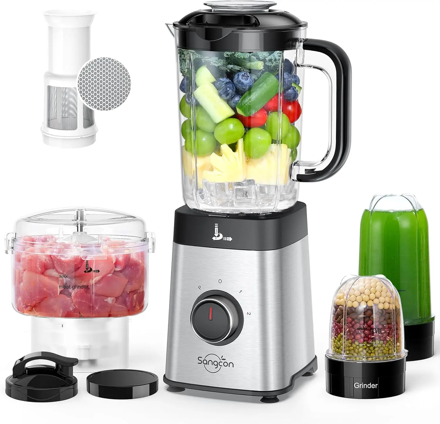 5-in-1 Blender & Food Processor Combo for Kitchen, 40oz Jar & 17oz Cup with To-Go Lid, Stainless Steel Silver
