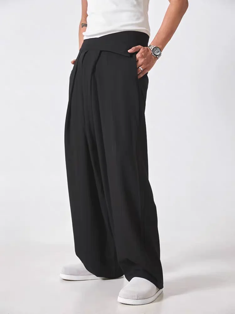 

American High Waist Men's Cargo Pants Magic Tape Design Sensation k Button Loose Straight Workwear Dad Sle Trendy Trousers