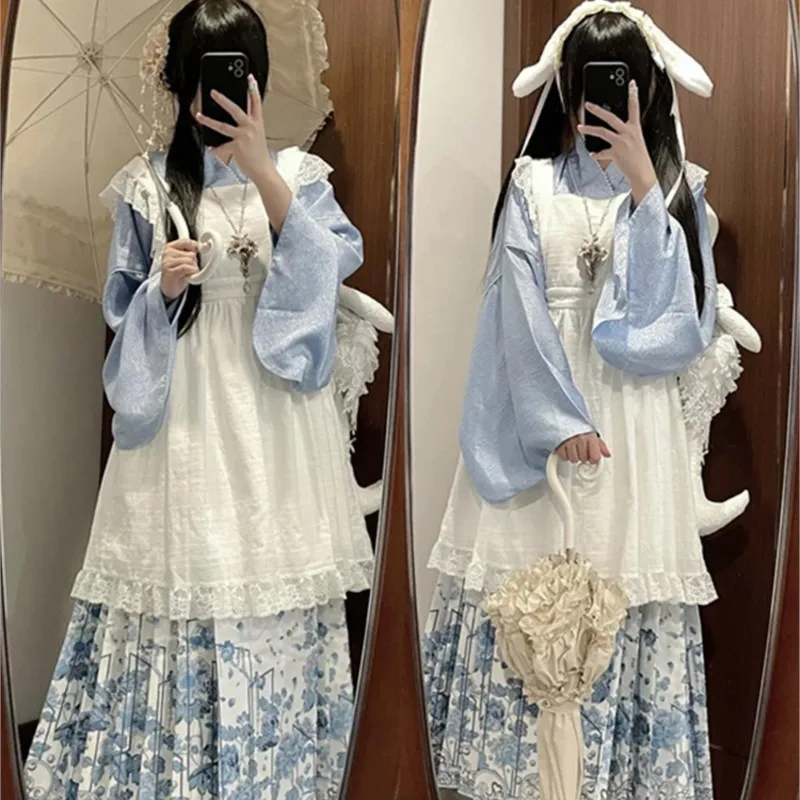 

Christmas robe pipa sleeve blue Hanfu eclectic dress set